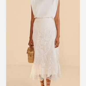 FARM RIO Midi Guipire Eyelet lace skirt